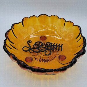 Vintage Glass Bowl Amber Sunflower Footed #614